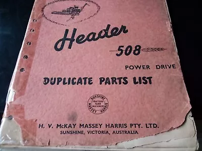  Sunshine Massey Harris-Header 508-Vintage Farm Machinery-Duplicate Parts List  • $39.72