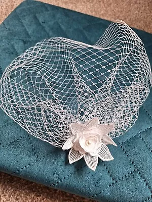 👰ivory Mesh Birdcage Face Veil  With Pretty Flower & Pearl Clip & Pin Wedding • £7.50