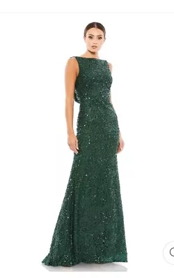 Mac Duggal #26331 Cowl Back High Neck Dress Gown Green PROM Sequin Size 6 NWT • $138.95