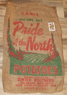 Vtg 100 Lb Used Burlap Potato Sack-Pride Of The North-Farm Fields-Holes - QD • $16.99