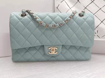 $7800 • Buy CHANEL Caviar Quilted Medium Double Flap Light Green Flap Bag