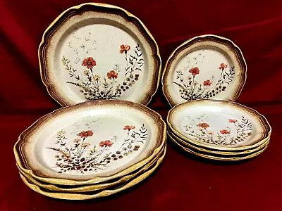 Mikasa Whole Wheat Jardiniere Set Of 4 Each Floral Dinner & Salad Plates Japan • $99.95