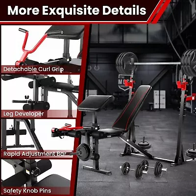 Adjustable Weight Bench 900lbs Olympic Weight Bench Set+Squat Rack Preacher Curl • $209