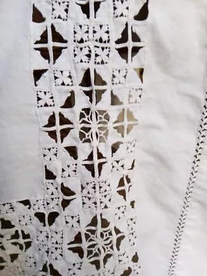 Antique Summer Bedspread Or Top Fold Over Sheet-Insert Maltese Cross Lace Insert • $49.99