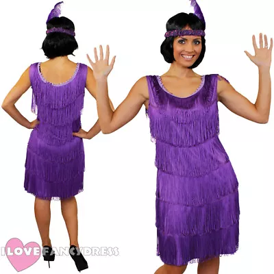 Deluxe Purple Fringe Flapper Fancy Dress Adult Charleston Costume 1920's 1930's • £23.99