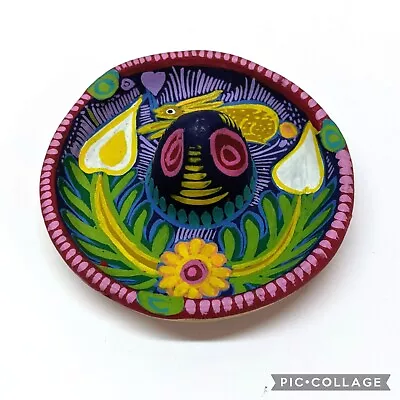 Vintage Hand Painted Mexican Pottery Sombrero Hat Figural Colorful Ashtray 4  W • $11.97