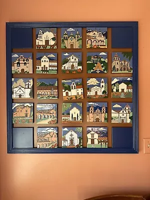 California Mission Tiles Wall Art - ALL 21 Tiles In Framed Wall Hanging • $700