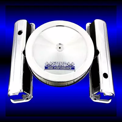 $112.99 • Buy Chrome Valve Covers & Ford Hp Emblem Air Cleaner Fits Ford 352 360 390 427 428  