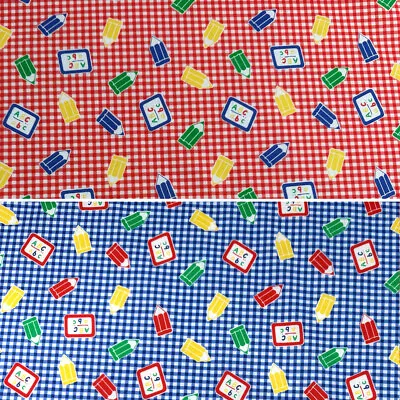 Polycotton Fabric Checkered Pencil Crayons ABC Learning Nursery Checks School • £2.70