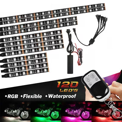 12PCS RGB Motorcycle LED Light Accent Glow Neon Strip Kit Remote • $22.43