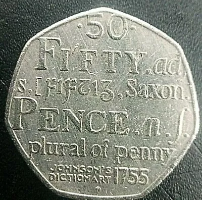   Fifty Pence 50p Coin Saxon Plural Of Penny 2005 Johnsons Dictionary... • £95