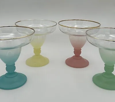 Set Of 4 Vintage Blendo Frosted Pastel Margarita / Shrimp Cocktail Glasses 1950s • $45