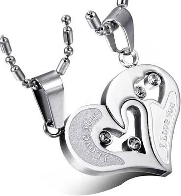 2 Piece Stainless Steel Couple Necklace I Love You Heart Puzzle Matching Pendant • $6.99