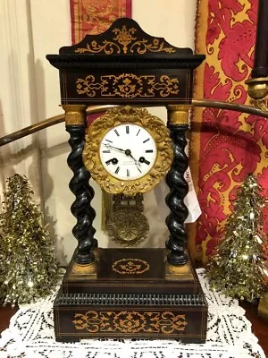 SALE! Fine Italian Marquetry  Portico  Clock With Japy Freres Movement • $765