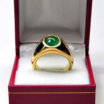 AAAA Emerald Cabochon 9x7mm 2.33 Carats In Heavy 18K Yellow Gold MAN'S Ring • $2000