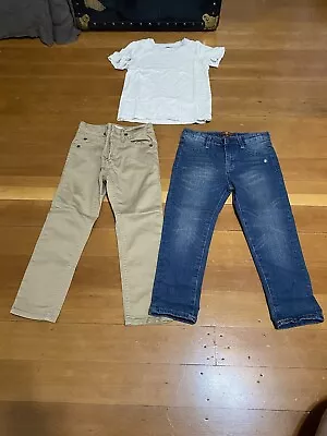 7 For All Mankind Toddler Boys Straight Leg Roll Jeans Khaki Pants Set Outfit 4T • $25