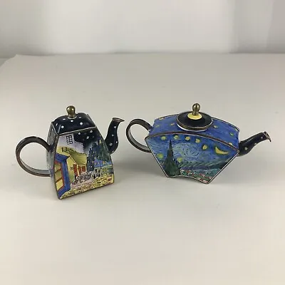 2 Vintage Kelvin Chen Enamel Miniature Teapots Van Gogh Starry Night Cafe • $49.99