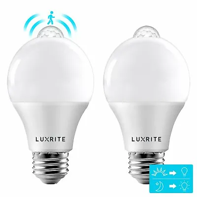 Luxrite A19 LED Motion Sensor Light Bulb Dusk To Dawn 5000K Bright White 2-Pack • $14.95