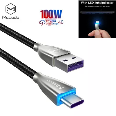 Mcdodo USB A To USB C 5A Fast Charging Quick Charger Data Cable Nylon Cord  LED • $10.99