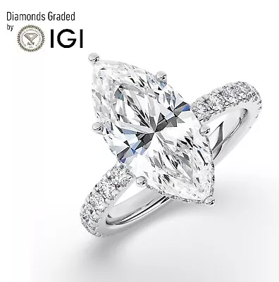 IGI 5 CT Solitaire Lab-Grown Marquise Diamond Engagement Ring 18K White Gold • $5990