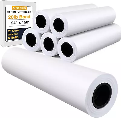 6 Rolls Wide Format Paper 24  X 150 Ft CAD Bond 20lb 2  Core For Inkjet Prin • £115.65