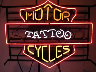 Tattoo Motorcycles Neon Light Sign 20 X16  Lamp Glass Decor Wall Space Hanging • $133.08