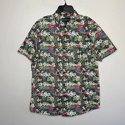 MOLOKAI Surf  Shirt Mens Large L Tropical Flamingo Print Button-Down Cotton • $13.99