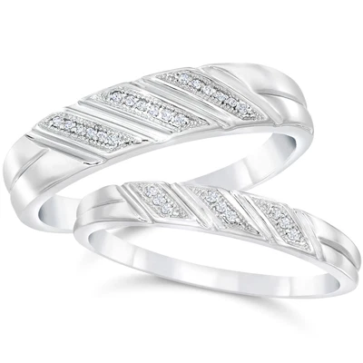 £290.87 • Buy Diamond Wedding Rings Set 1/5cttw Matching His Hers Bands 10k White Gold