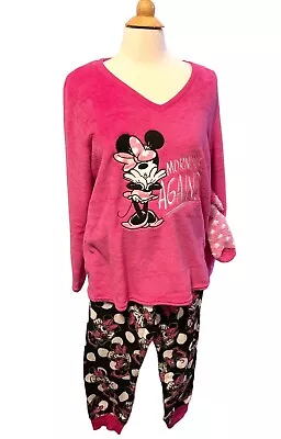 Disney Size XL Minnie Mouse Pink 2 Piece Pajama Set + Socks. Plush Fleece. NWOT. • $14