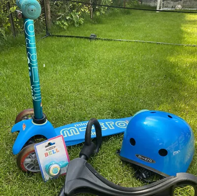 Mini Micro Scooter Turquoise & Helmet Bell Seat/O Bar Accessories Barely Used. • £85