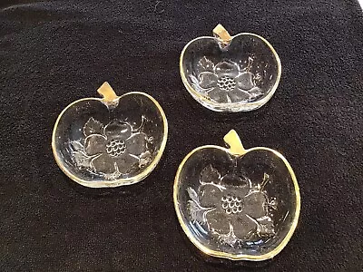 Set Of 3 Vintage Clear Glass Apple Shaped Dishes Gold Trim • $17