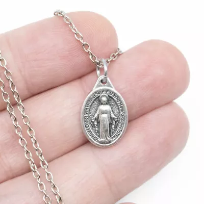 Small 3/4  Miraculous Medal Virgin Mary Pendant Necklace Italy W 24  Link Chain • $9.99