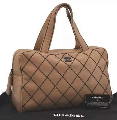 Authentic CHANEL Wild Stitch Vintage Calf Skin Hand Tote Bag Beige CC 8226I • $950