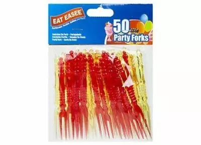 50 Coloured Plastic Cocktail Forks Party Buffet BBQ Cuisine Food Pick Sticks UK • £3.25