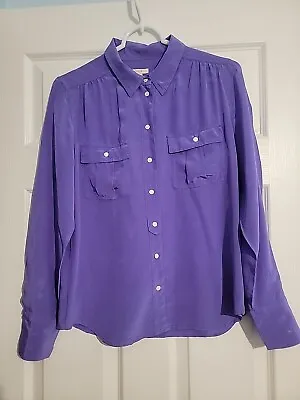 J. Crew 100% Silk Blouse Lavender Front Button/Pocket Long Sleeve Size 10 • $20