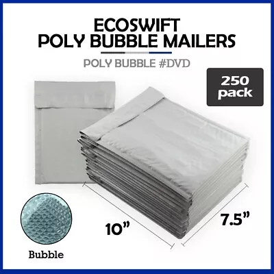 250 #0 7.5x10  EcoSwift  Brand Poly Bubble Mailers Padded Envelope DVD 7.5 X 10 • $79.98