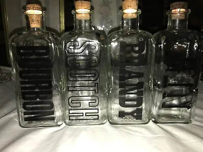 4 TCW Wheaton Glass 9¾  LIQUOR BOTTLE Decanter BOURBON Brandy SCOTCH Gin BAR SET • $80