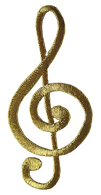 #2404L 3 3/4  Embroidery Iron On Gold Musical Note Applique Patch • $2.75