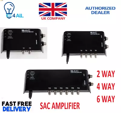 SAC 2/4/6 Way LTE Aerial Amplifier Free View TV Booster FM DAB SKY Splitter UK • £32.99