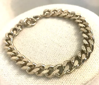 925 Vintage Flat Concave Curb Bracelet 28 G Each Link Stamped English Silver 7  • $90.77