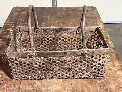 16  X 9  X 6  Antique Vintage Industrial  Metal Basket W Handles Rustic • $45