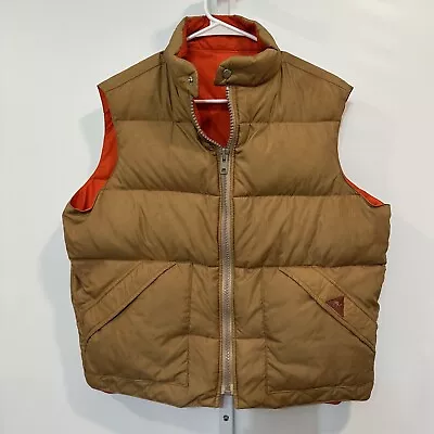 Camel Cigarette Tan Blaze Orange Reversible Goose Down Vest Sz L 80s Marty Mcfly • $35