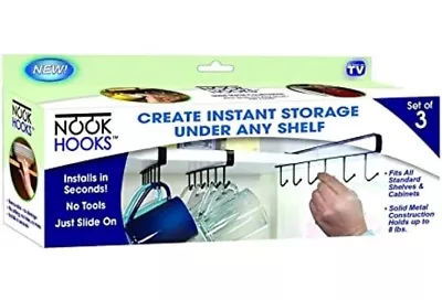 Nook Hooks Solid Metal Construction Set Of 3 Fits Standard Shelves And Cabinets • $14