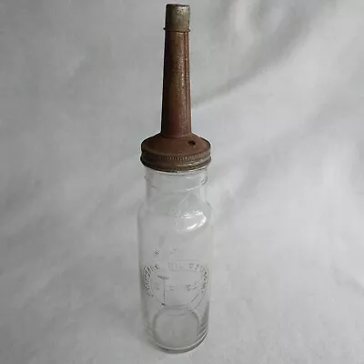 Standard Oil Company Service Motor Clear Glass Bottle Spout 1 Qt Indiana Vintage • $69.99