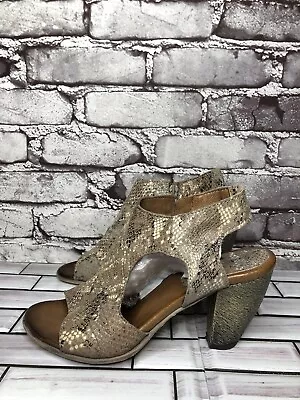 Miz Mooz Taupe Leather SnakeSkin Print Side Zip Heeled Sandals Women Sz 38EU/7.5 • $33.99