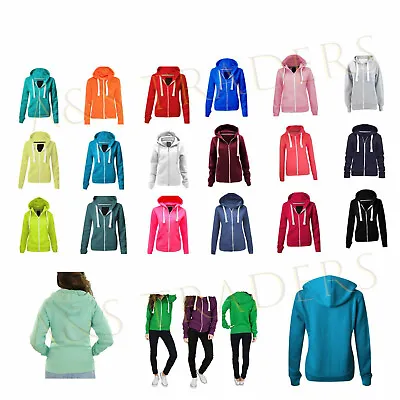 £11.99 • Buy Ladies Plain Zip Up Hoodies Women's Sweatshirt Fleece Jacket Hooded Tops 8-22 UK