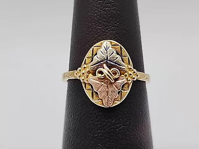 Vintage Black Hills Gold Tri-color Leaf Grapes Shield 10k Gold Statement Ring • $200