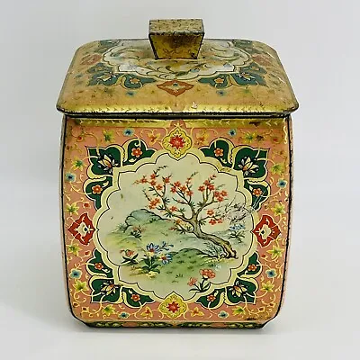 Vtg 1952 Mid-century The Metal Box Co. M.b England Tea Tin Litho Cherry Blossoms • $44.99