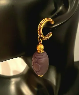 $95 • Buy Ben Amun Earrings Modernist Etruscan Byzantine Gold Purple 3  L Dangle Earrings
