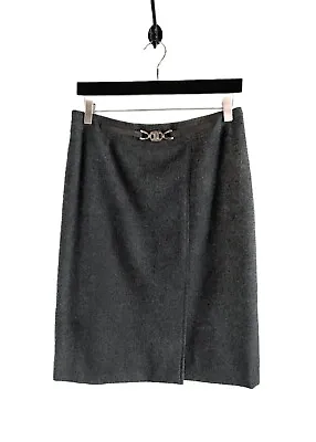 Céline Vintage Grey Wool Logo Accent Skirt - LARGE • $273.22